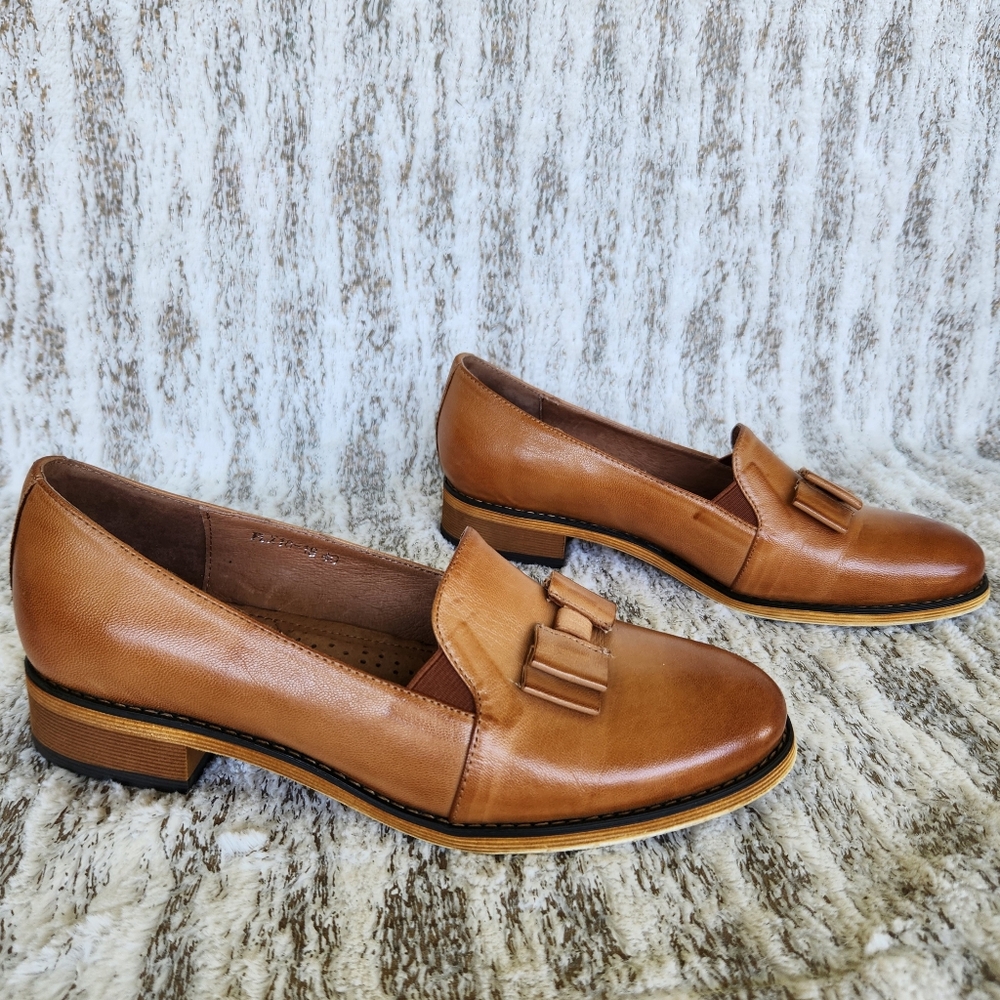 Mona Flying Bow Penny Loafer Sheepskin Leather Brown Tan | Women's Size 9, 40 EU - Picture 8 of 14